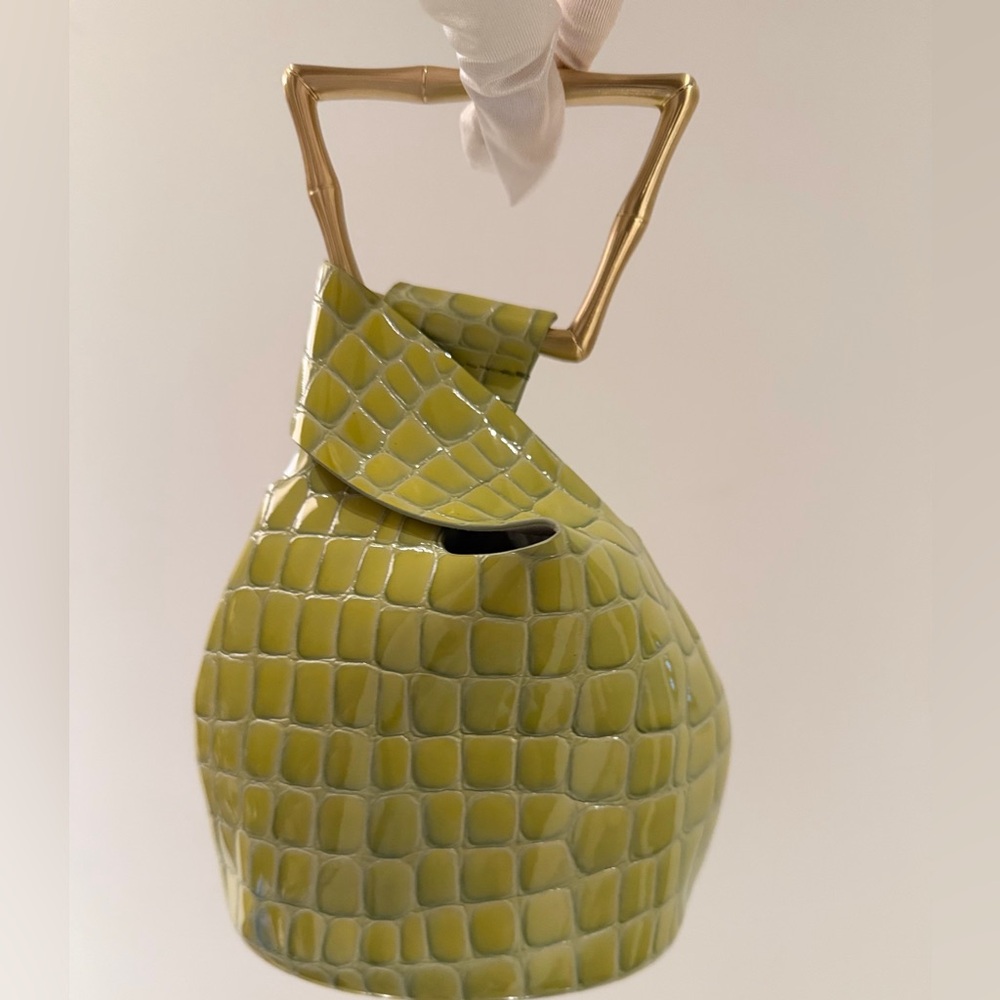 cult gaia Olive Green Croc-Embossed Mini Bag with Gold Handle